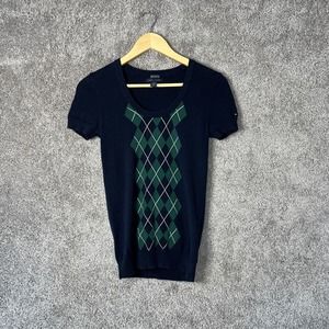 Tommy Hilfiger Shirt Womens XS Blue Short Sleeve Scoop Neck Pullover Cotton